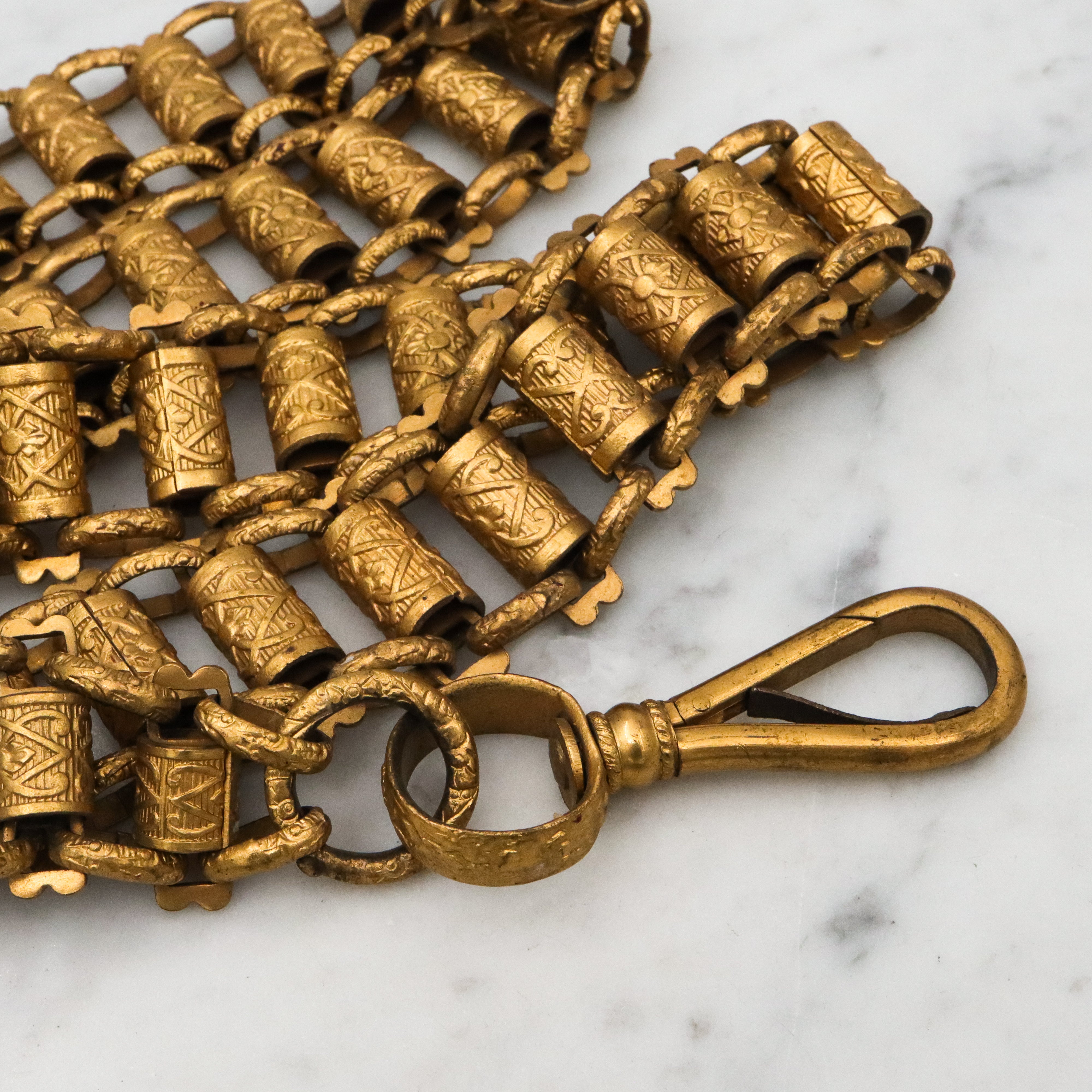 Civil War era thick brass embossed book chain w/large clip